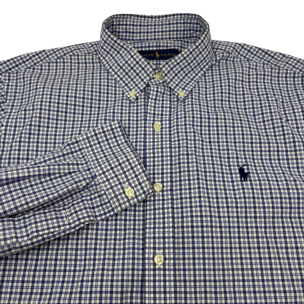 Ralph Lauren Large Blue White Check Long Sleeve Button Down Shirt